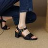 2024 New Square Toe Genuine Leather Sandals Woman Ladies Back Strap Slingbacks Shoes Buckle Square High Heel Sandals Women