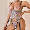 Women's Sexy Shapewear Set Floral Embroidery Mesh Spliced Lingerie Set Fashion Push-Up Waist Cincher Lingerie Set
