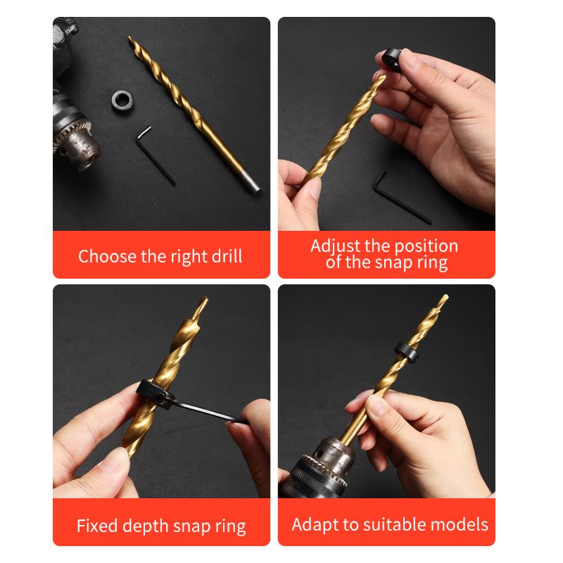 Twist Step Drill Bit With Stoper Locator For Kreg Jig Guide Manual Pocket Pilot Hole Depth Stop Collar 1/4 Hex Round Woodworking