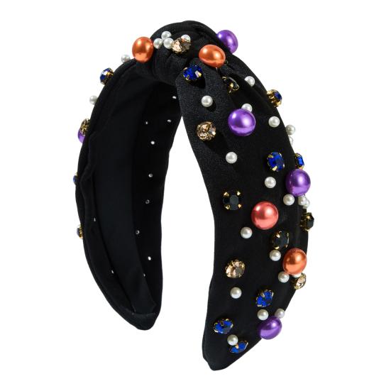 

Повязка на голову на Хэллоуин, искусственный жемчуг, стразы, декор, обруч для волос, обруч для волос с узлом для взрослых, аксессуары для волос чёрный