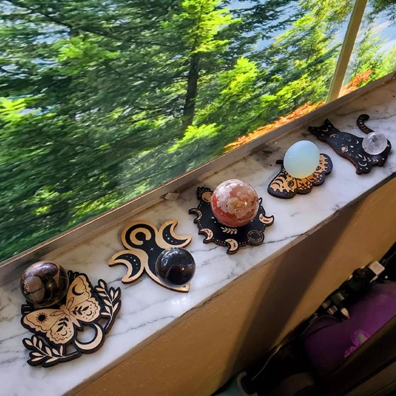 Vintage Mini Wood Crystal Balls Display Stand For 3-10cm Crystal Balls Base Bracket Wood Small Bracket Jewelry Rack