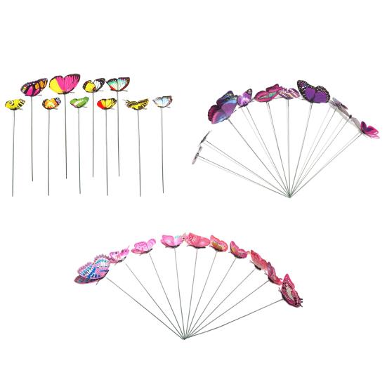 10 Pcs Butterfly Stakes 10 Inch Colorful Butterfly Garden Decoration PVC Waterproof Artificial Butterflies Stick for Plant Pot Patio Yard Garden Decor