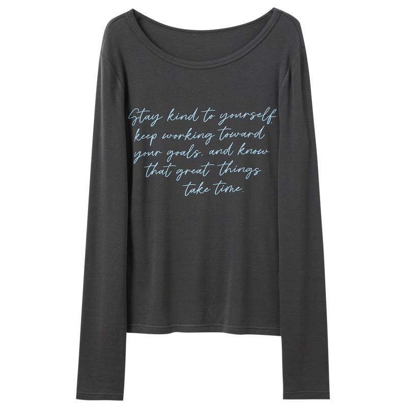 Sancai Lyocell Wool Blend Letter Print Long Sleeve T-Shirt L