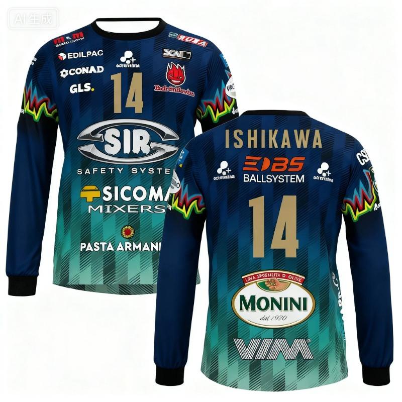 Syl Safety Perugia 2025 No.14 Volleyball Shirt - Essential Outdoor Breathable Large Long Sleeve T-shirt for Autumn Beach