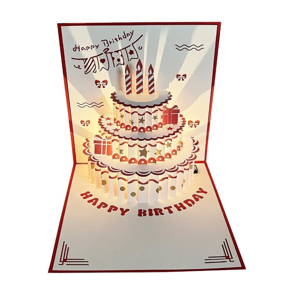 Pop Up Cake Happy Birthday Cake Card With Envelope Best Wishes Musical Light Greeting Card Greeting Invitation Cards