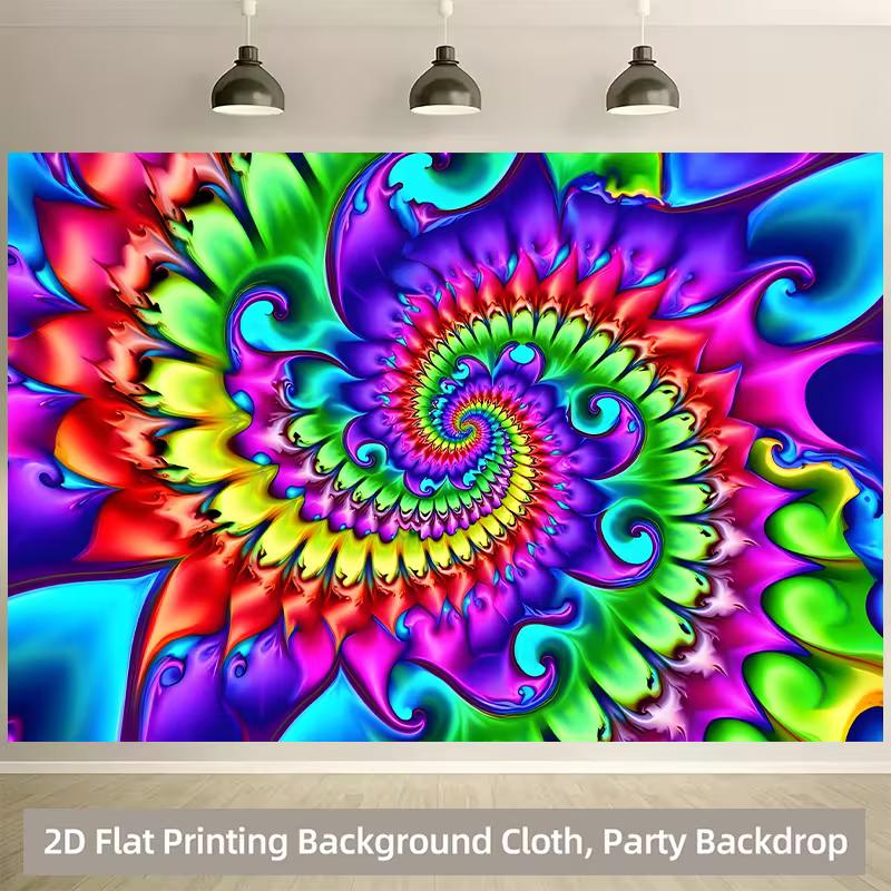 Colorful Psychedelic Mandala Tapestry, Trippy Swirl Pattern with Neon Bright Colors 47.2x31.5inch/120*80cm