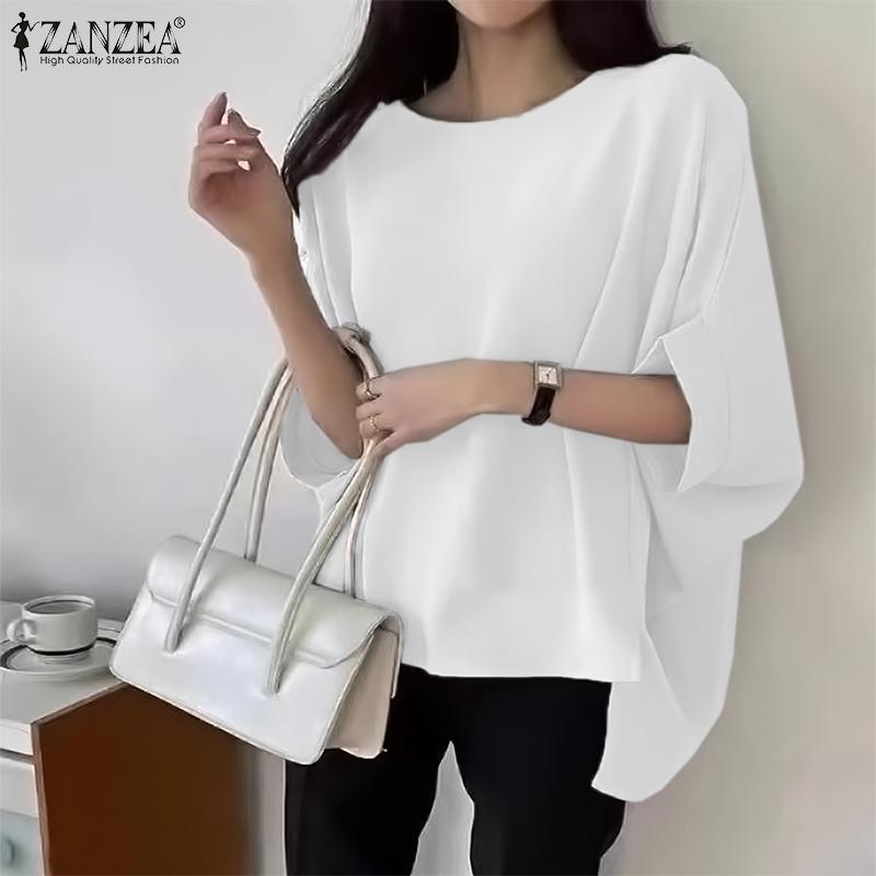ZANZEA Women Casual Round Neck Batwing Loose Half Sleeve Blouse