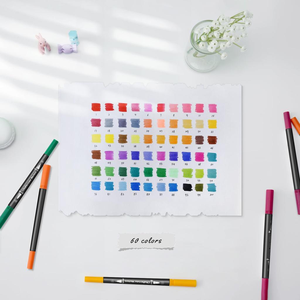 Ohuhu Art Marker 60 Brush Watercolor Brush Extra Fine Perfect for Picture Coloring and Storage Case Included Pens, Colors, Tip, Pen, Water-Based,