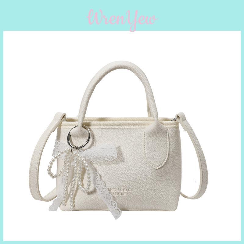 Piccola Borsa a Tracolla in PU con Ciondolo Fiocco di Perle Artificiali per Uso Quotidiano Casual Streetwear