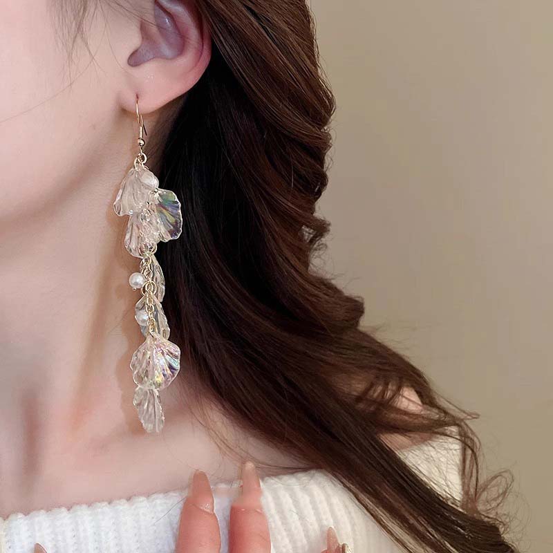 Romantic Imitation Pearl Earrings Fashion Transparent Shell Tassel Drop Earrings for Women Girls Charm Jewelry Accessories
