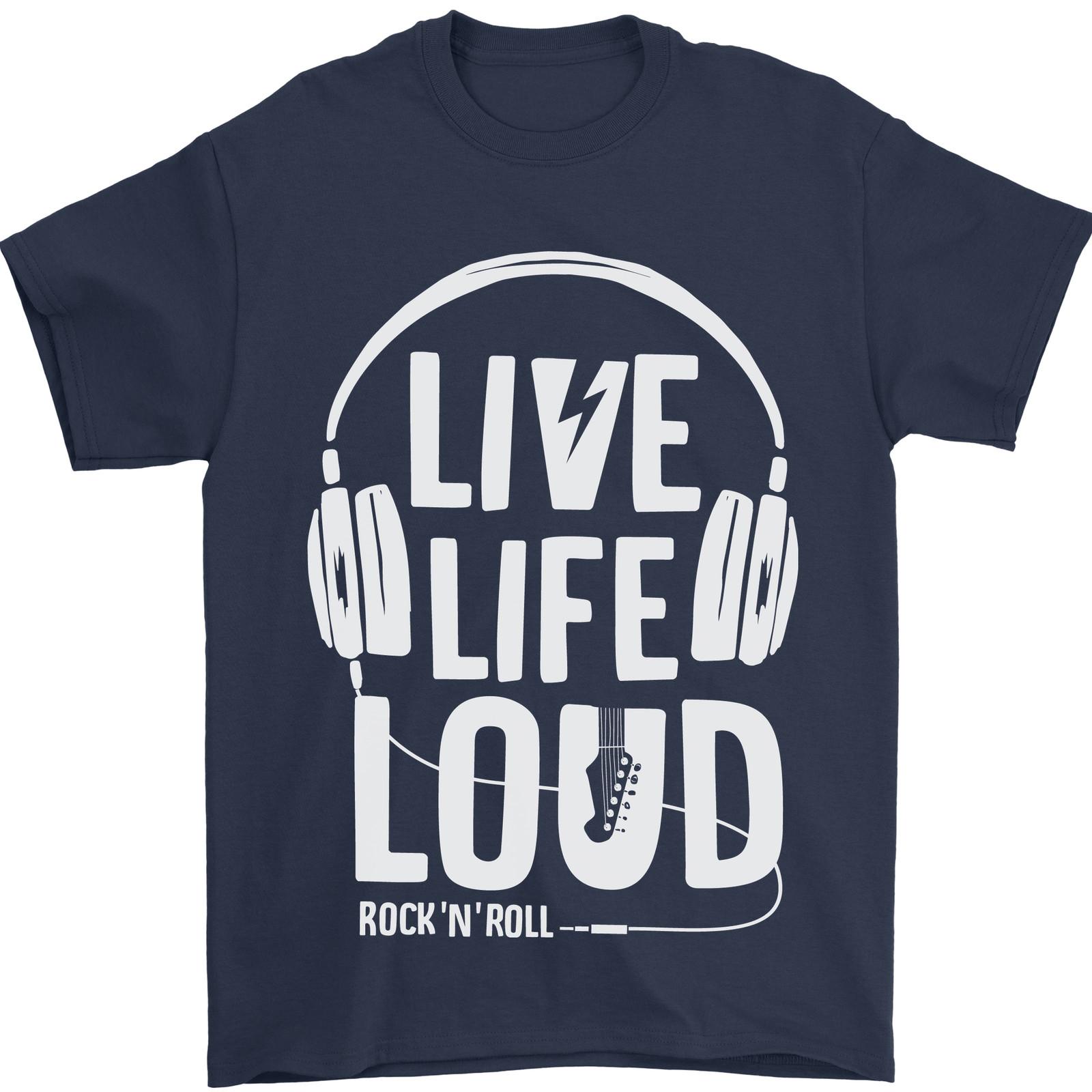 26 Music Live Life Loud Rock n Roll Guitar Mens T-Shirt 100% Cotton Unisex T-Shirt M