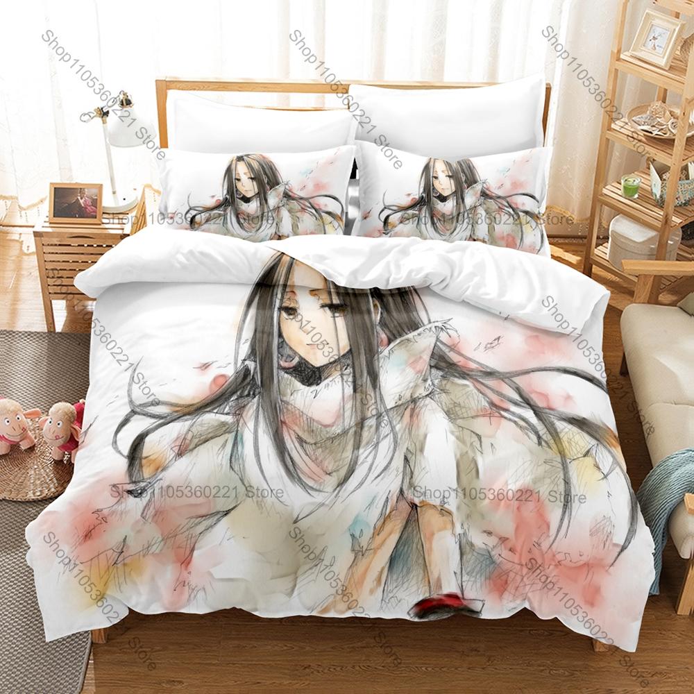 Anime Shaman King Bedding Set, Duvet Cover & 2 Pillowcases, Fantasy Shaman Role Pattern Breathable Fabric All Season Use