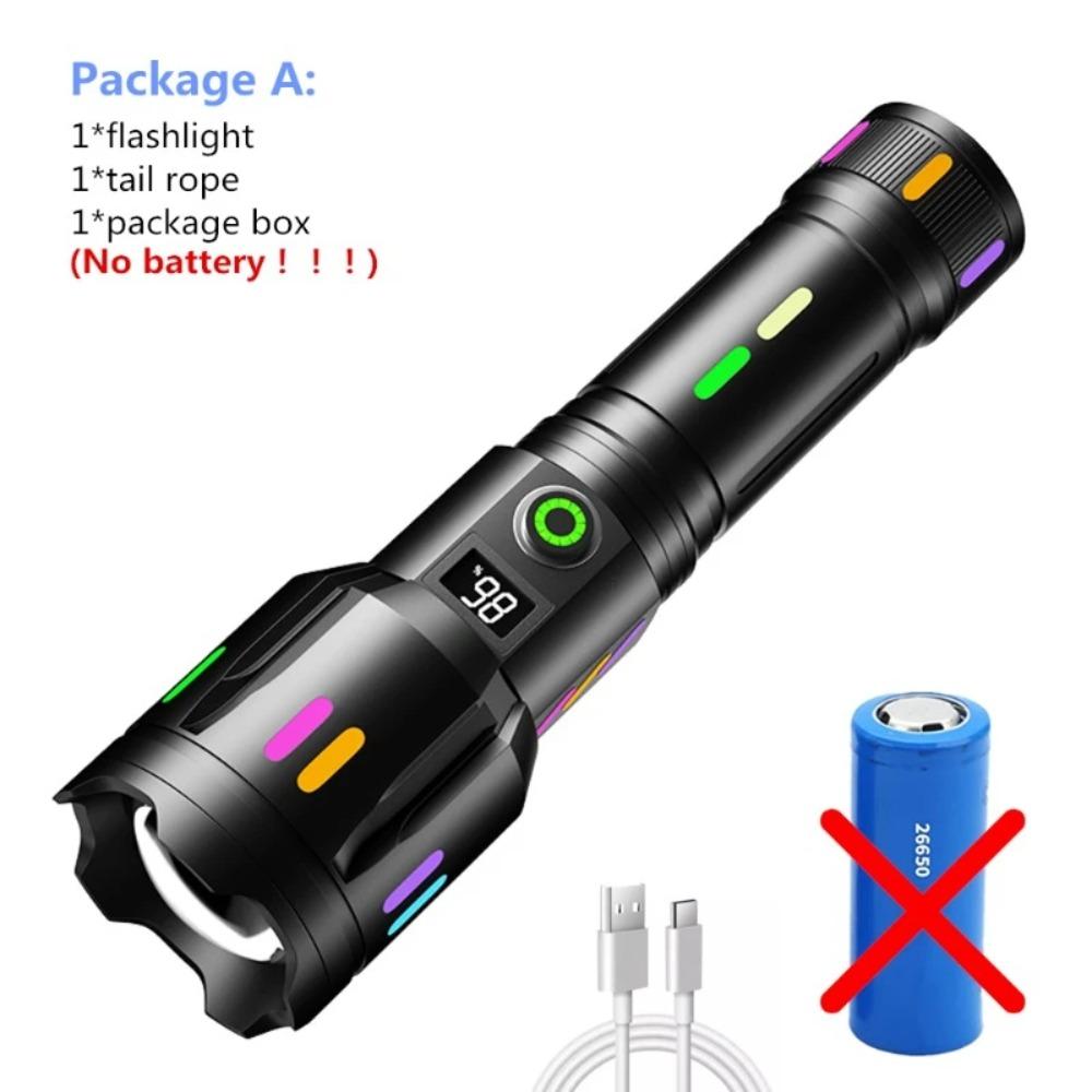 White Laser LED Flashlight Type-C Rechargeable 26650 Battery Waterproof Torch Camping Lantern Hand Lamp Outdoor