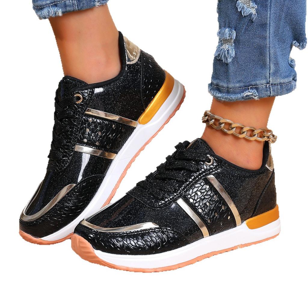New women's casual sports shoes large size round head front lace-up platform shoes