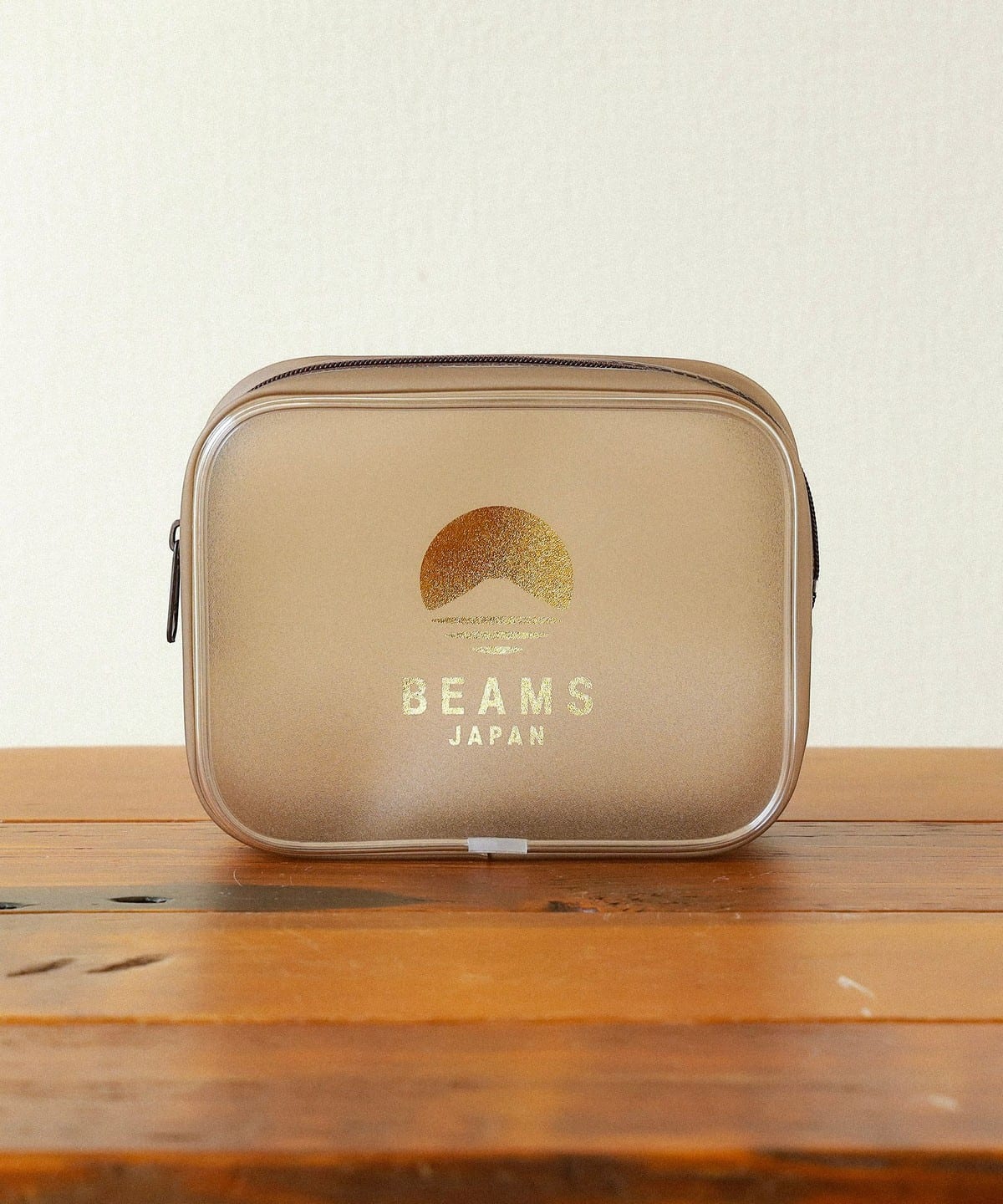 BEAMS JAPAN Misty Layer Logo Pouch Clear Cosmetic Case Organizer Japan M size(BROWN)