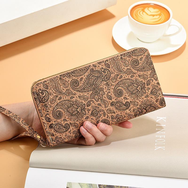 Cross-mirror cork grain wallet Long ciphertext zipper wallet Mobile phone bag single zipper wallet 1517₽