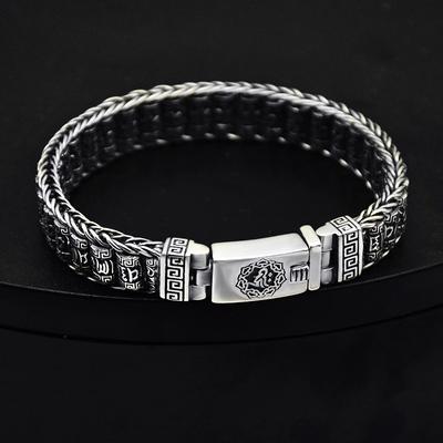 New Real S925 Bracciale uomo in argento puro intrecciato a mano Buddista a sei caratteri Mantra Revolver Personalità Buona fortuna Ragazzi Regali