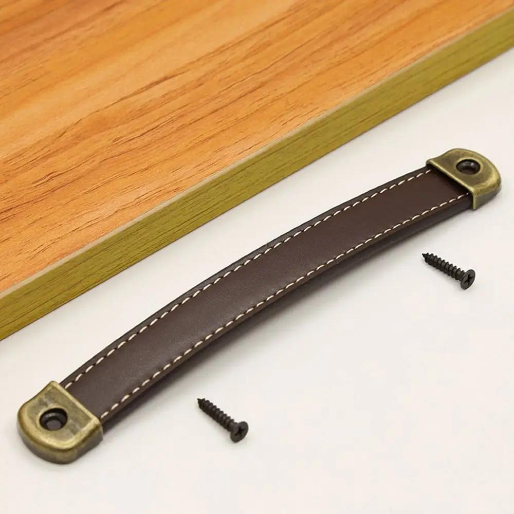 Nordic With Screws Leather Handle Square Soft Drawer Handle 96/128/160mm Zinc Alloy Door Knobs Cabinet