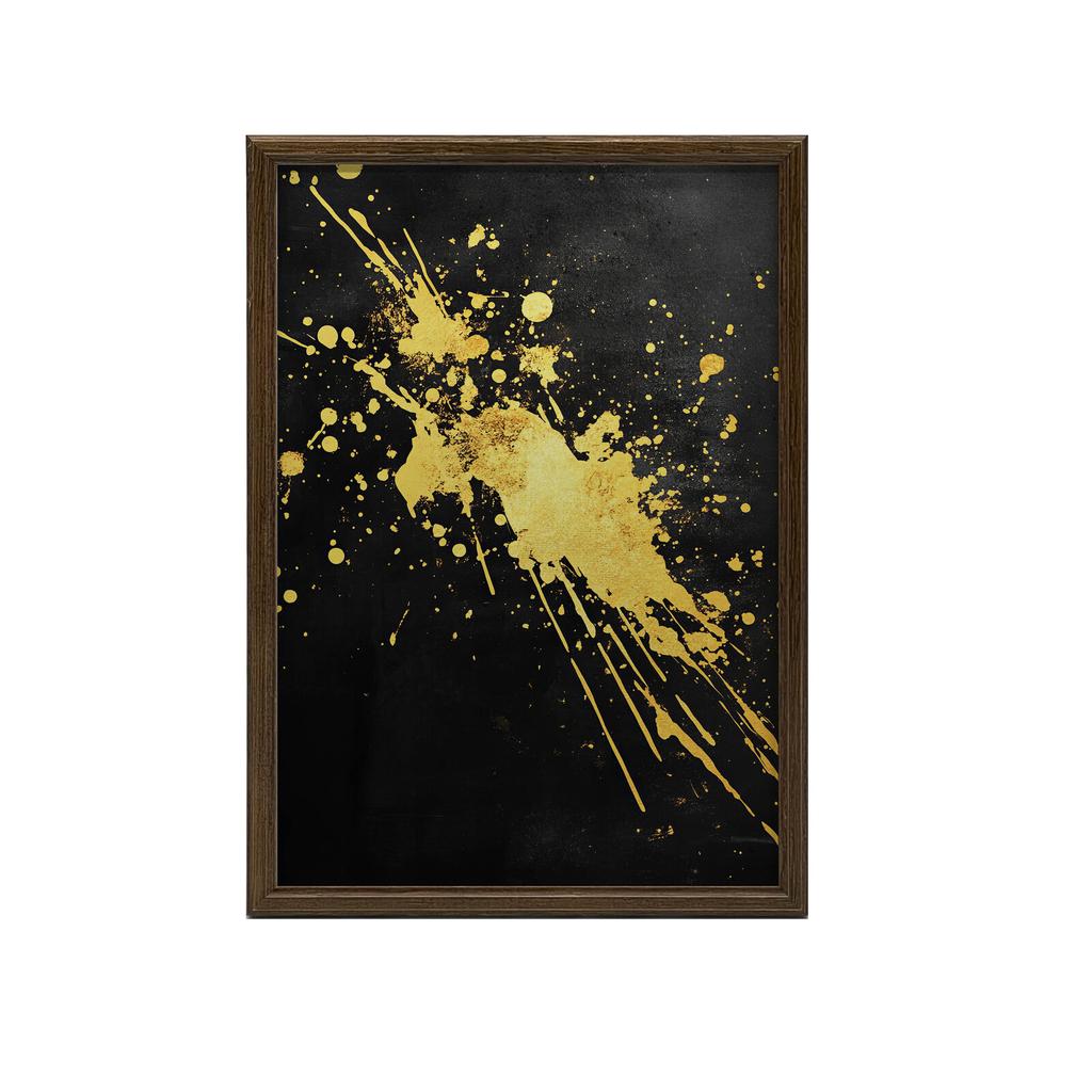 Złote Iskry Na Czarnym Tle Złote Iskry Na Czarnym Tle, 30X40 Cm, Rama Aluminiowa Złota, Papier Matowy 230 Gsm