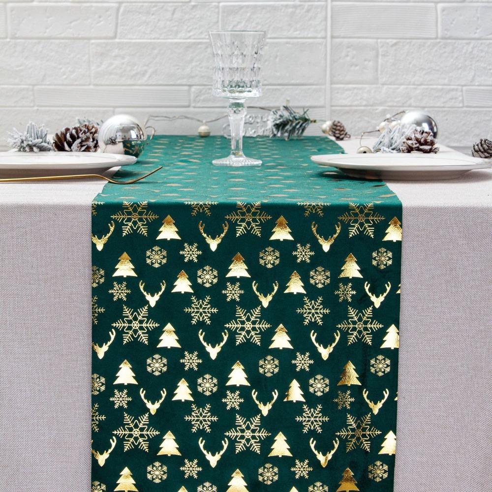 Polyester Christmas Tablecloth Snowflake Printed Table Cover Holiday Style Table Runner  Home Decor