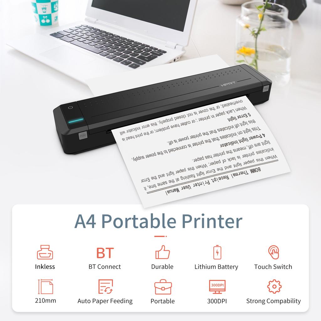 HPRT MT800 A4 Portable Thermal Transfer Printer Wireless&USB Connect with Mobile Computer for