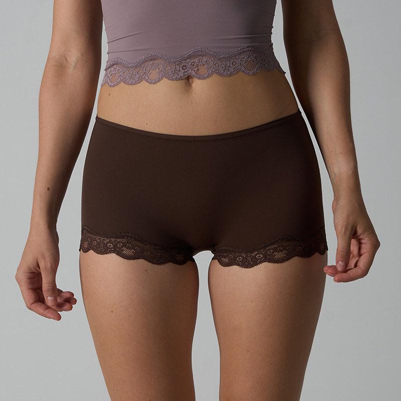Dámske čipkované nohavičky stredného pásu - Sexy, S výrezmi, Vysoko elastické, Pohodlné športové boxerky na jogu