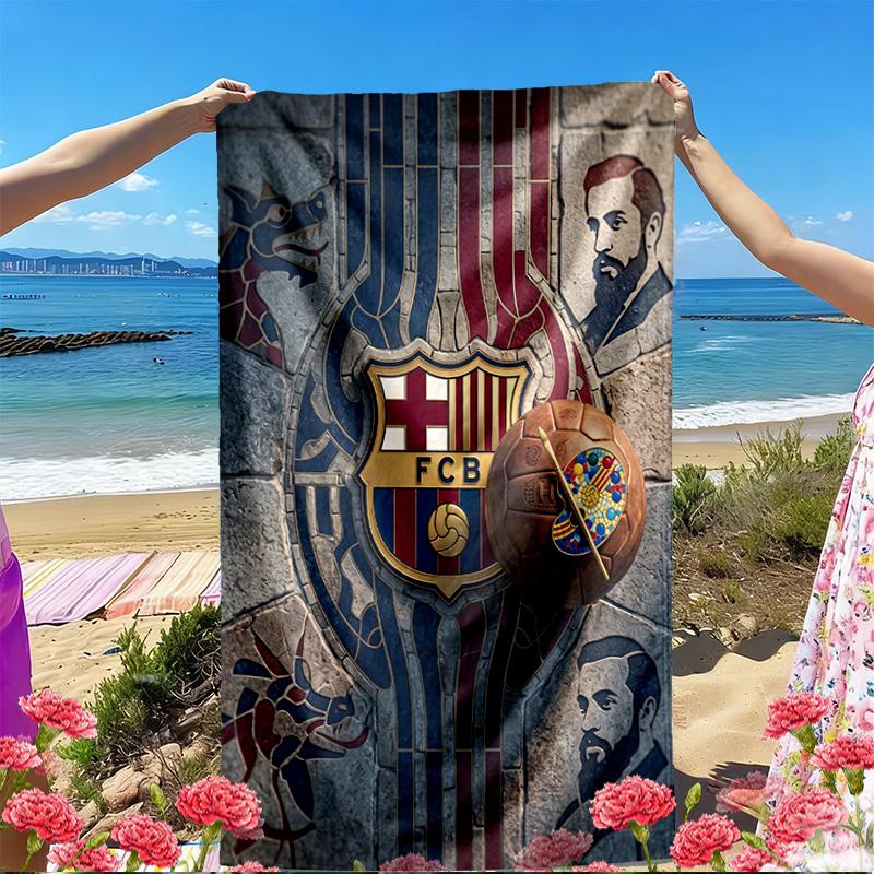 FC Barcelona Fußball Druck Strandtuch, Vielseitiges Leichtes Saugfähiges Strandtuch für Pool Surfen Yoga Badezimmer, Perfektes Geburtstags-Urlaubsgeschenk