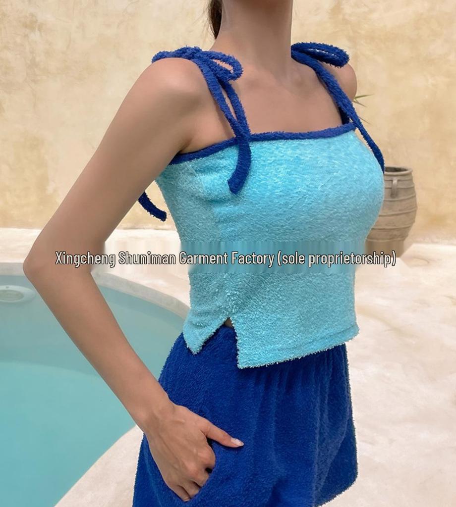 Korean Women's Conservative High-Waist Bikini Swimsuit with Skirt and Pants