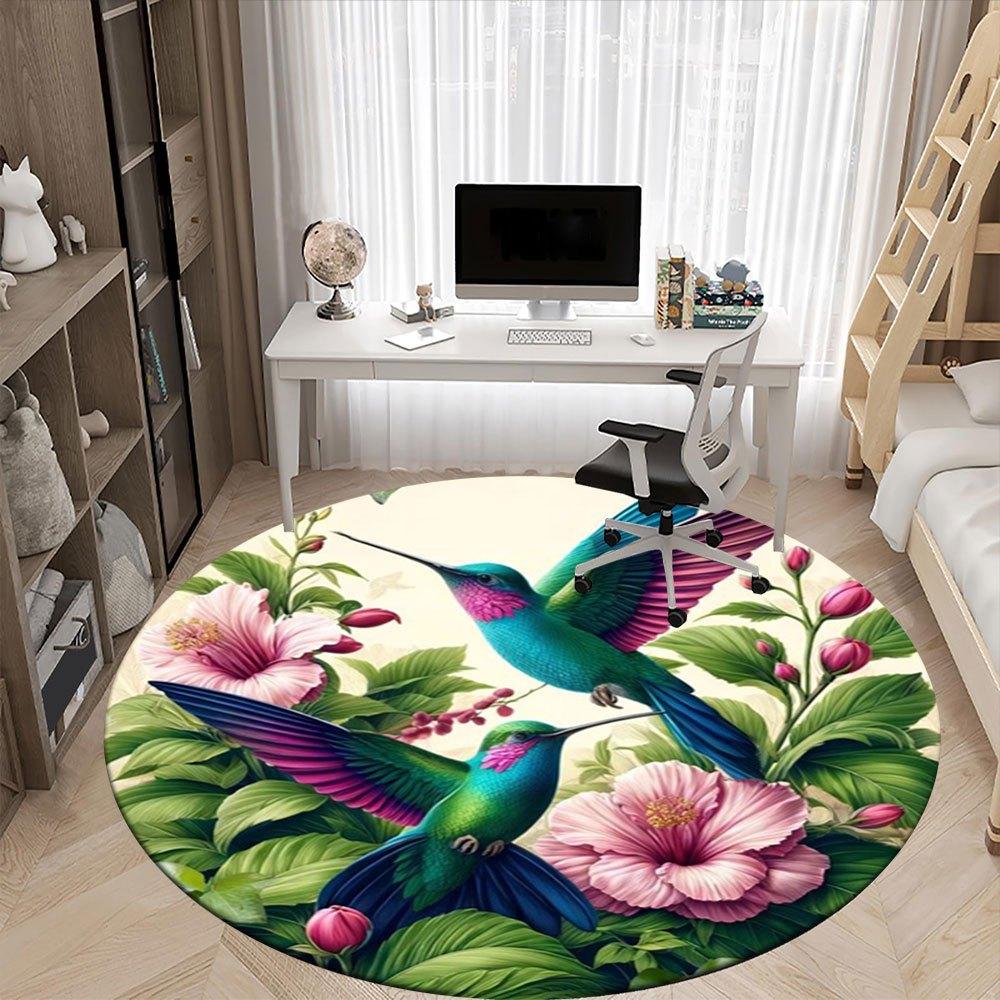 Hummingbird Garden Art Print - Vibrant Floral PosterRound Non-Slip chair mat chair carpet for office Rugs for Office Decor Gift For Valentine's Day Mo
