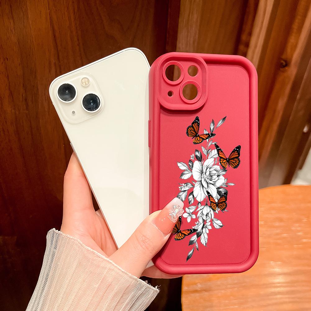 For iPhone 16 15 14 13 12 11 Pro Max XS Max XR X SE 8 7 Flowers Butterfly Pattern Soft Silicone Full Lens Protect Phone Case