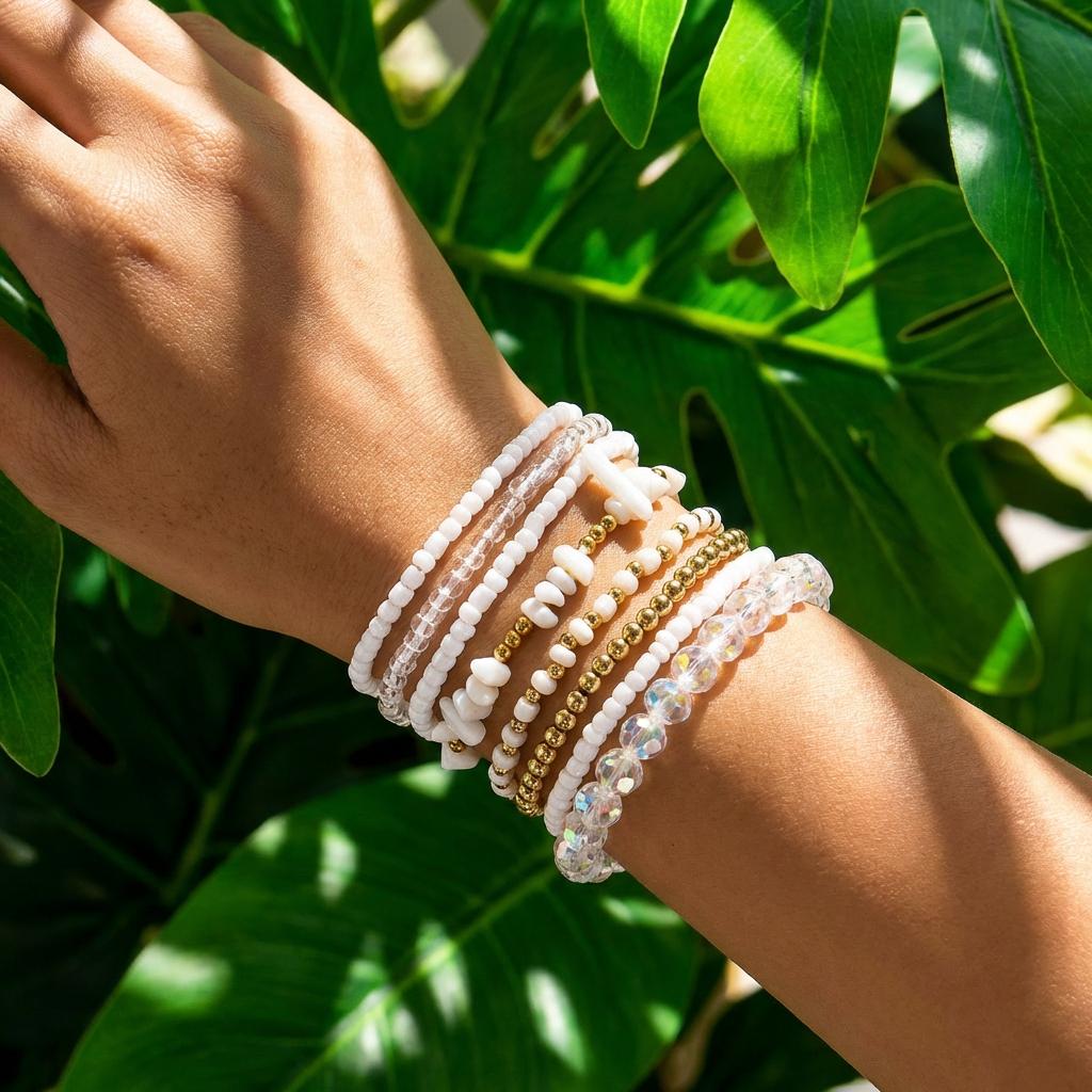 8 Pcs/Set Bohemian Handmade Crystal Rice Beads Bracelets for Women Men Multi Layer Stacking Resin Stone Bracelet Jewelry Gifts