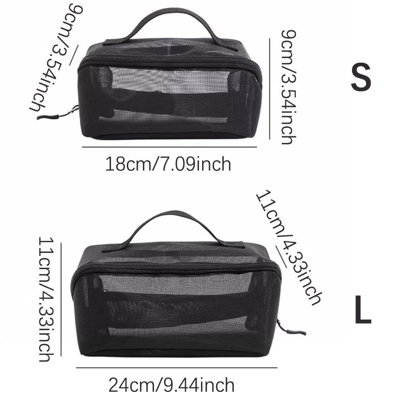 Transparente Kosmetiktasche aus Netzstoff, klein und groß, schwarz, Make-up-Tasche, tragbarer Reise-Kulturbeutel, Aufbewahrungstasche für Lippenstifte