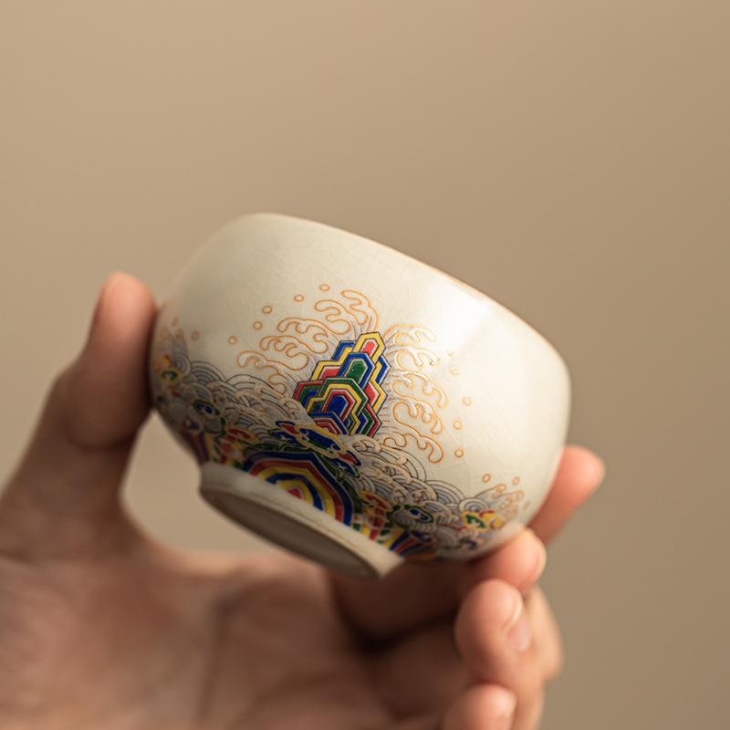 Ru kiln teacup light luxury large master cup high-end household tea cup kung fu tea set single cup ceramic building cup tea bowl