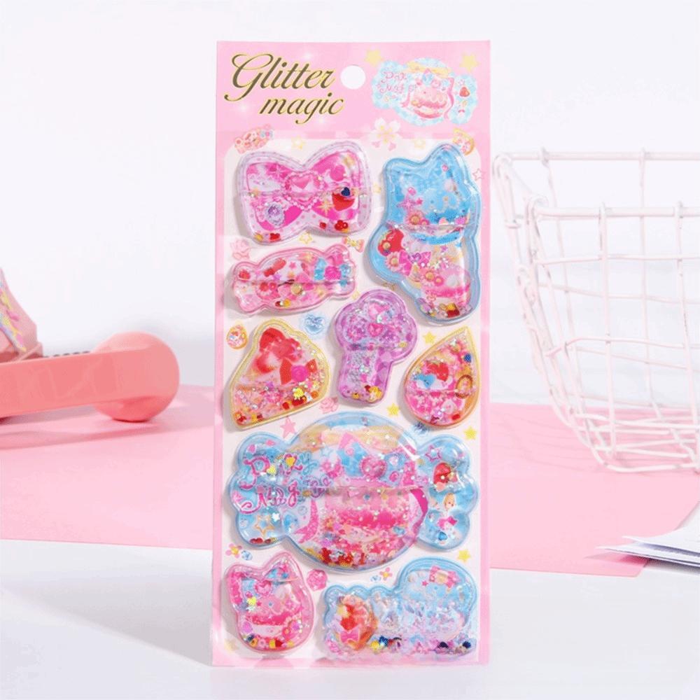 New Sequin Design 3D Shake Sticker PVC Removable Y2K Retro Sticker Kawaii Personalized Design Bear Bunny Sticker