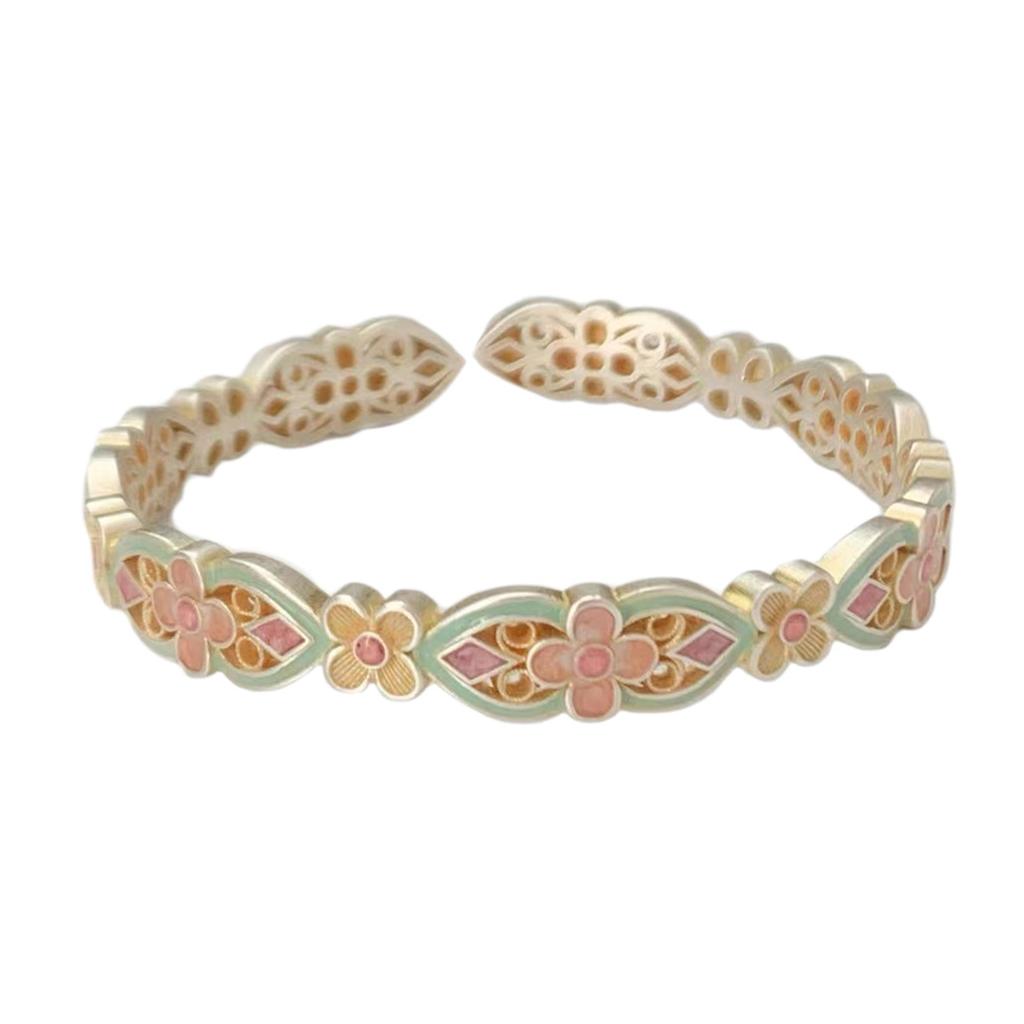 Palace Enamel Silver Bracelet White Copper Thick Solid Four-Leaf Clover Bracelet