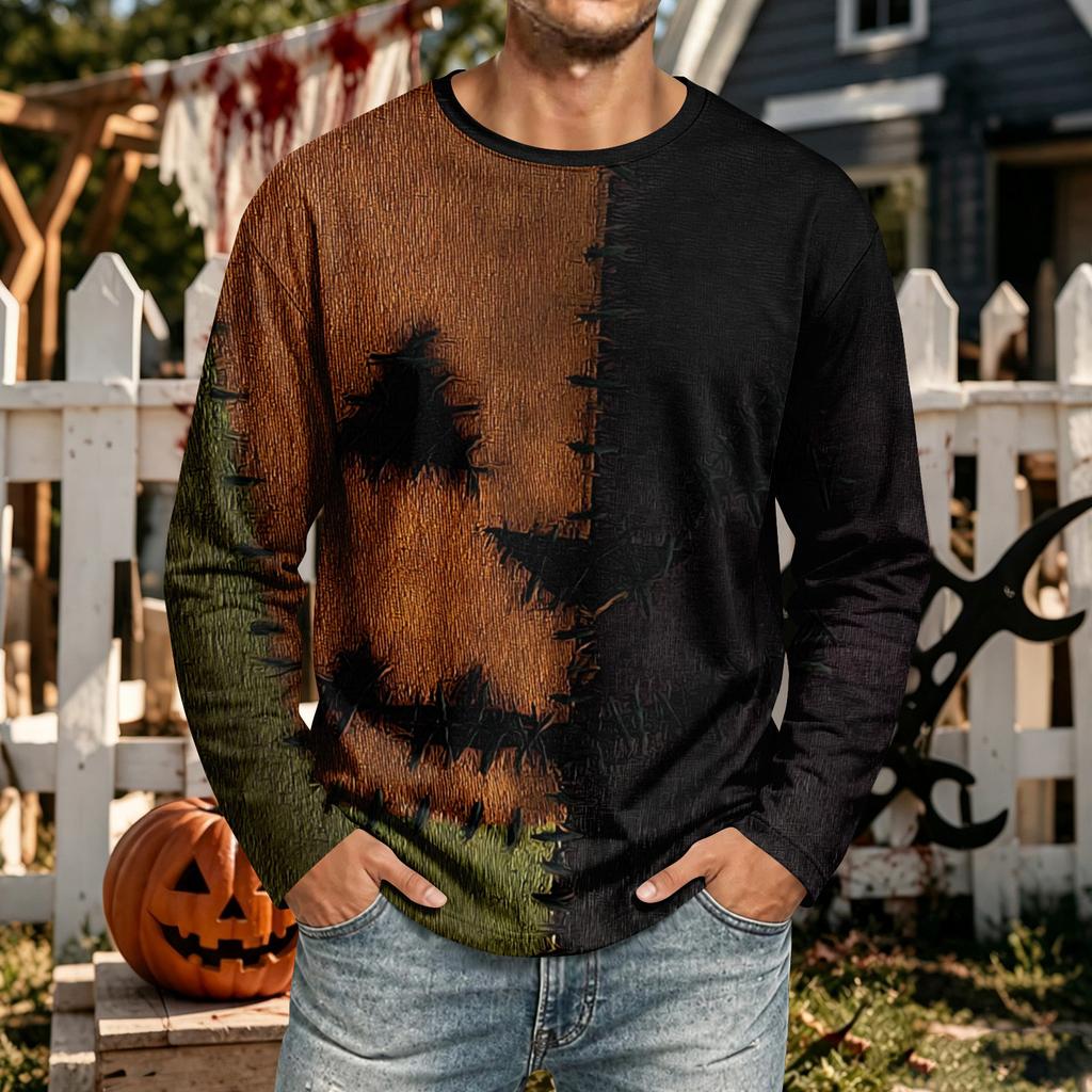 Men's Halloween Neck Long Sleeve Shirt Casual Comfortable Top