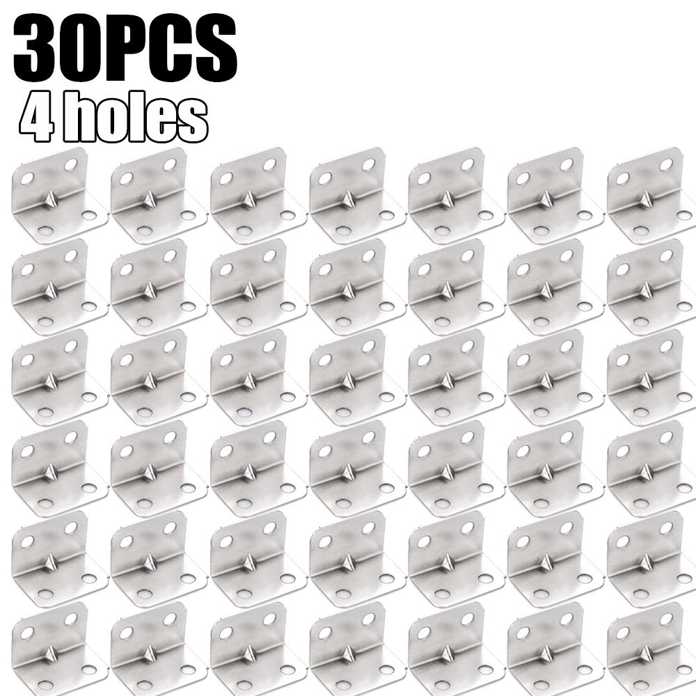 50/10x Stainless Steel Corner Brackets Universal for Cabinets Drawers Windows Wood Furniture 90 Degree Right Angle Fixed Bracket