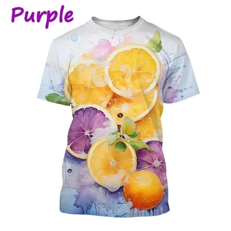 Nové 3D tištěné tričko s citronem Ovocný citron Umění Malované O-výstřih Krátký rukáv Zábavný ovocný potisk Pánské ležérní topy