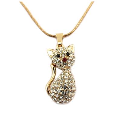 [P7600] - Designer Necklace 'Cat' Pink Gold White - 25x10 Mm
