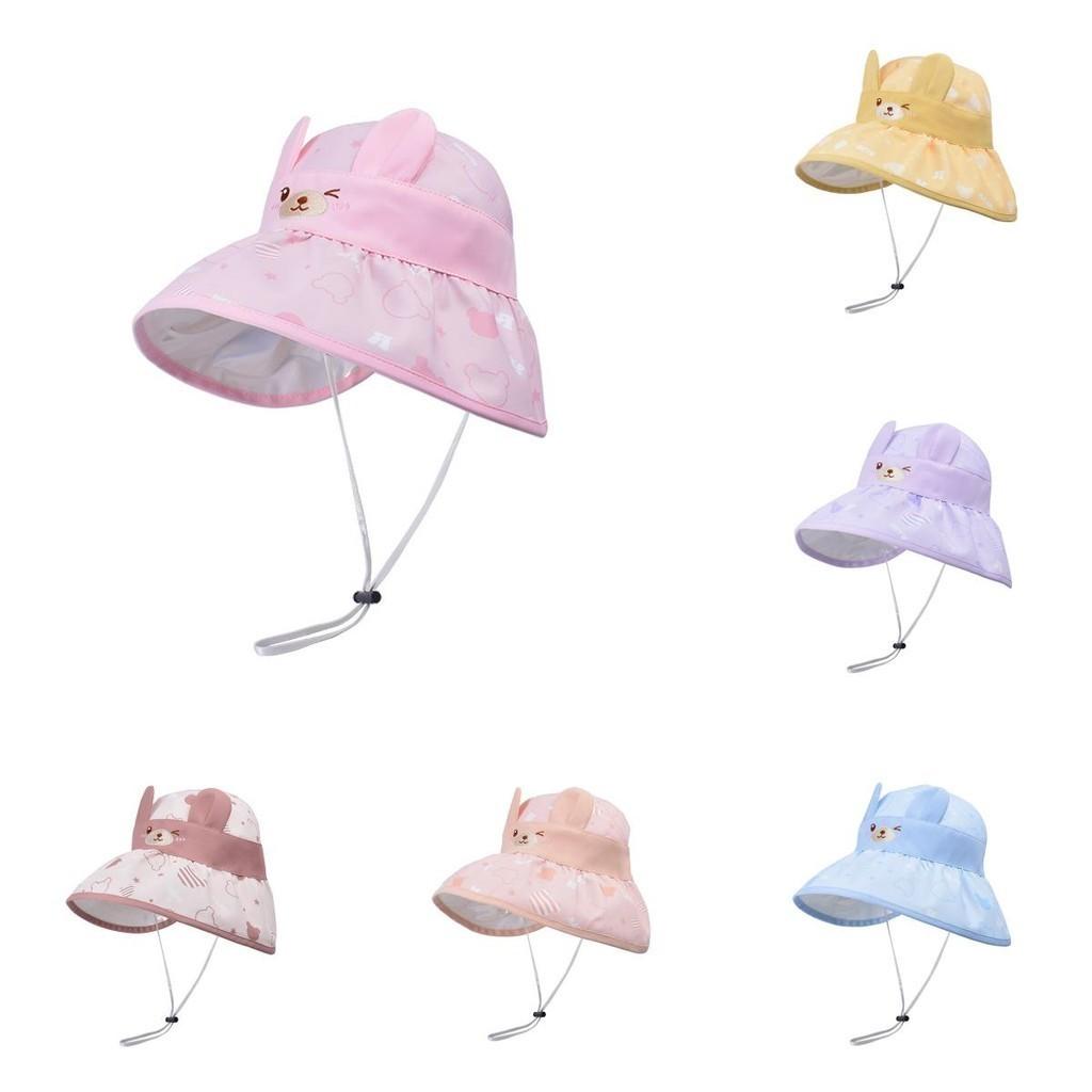 Lovely Cartoon Bear Kids Sun Cap With Wide Brim For Girls Summer Beach Hat