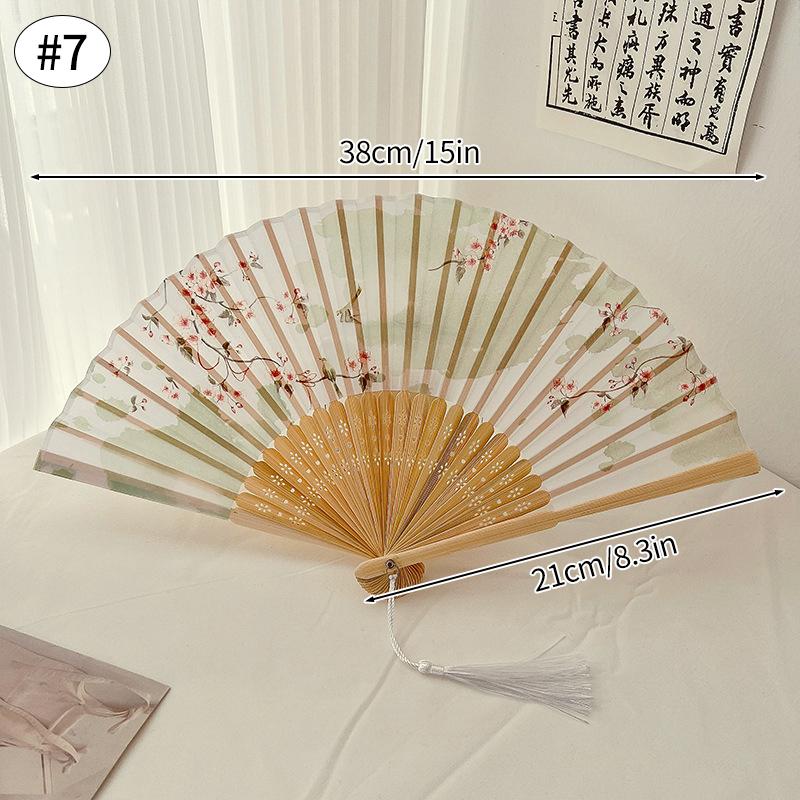 Vintage Bamboo Folding Fan Chinese Japanese Hand Fan Foral Printing Art Craft Gift Home Decoration Ornament Dancing Hand Fans