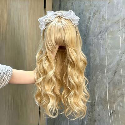Sweet Big Wavy Hair Wig - Girl's Air Bangs Full Head Covering Wig - Daily Wear or Anime Cosplay Wig