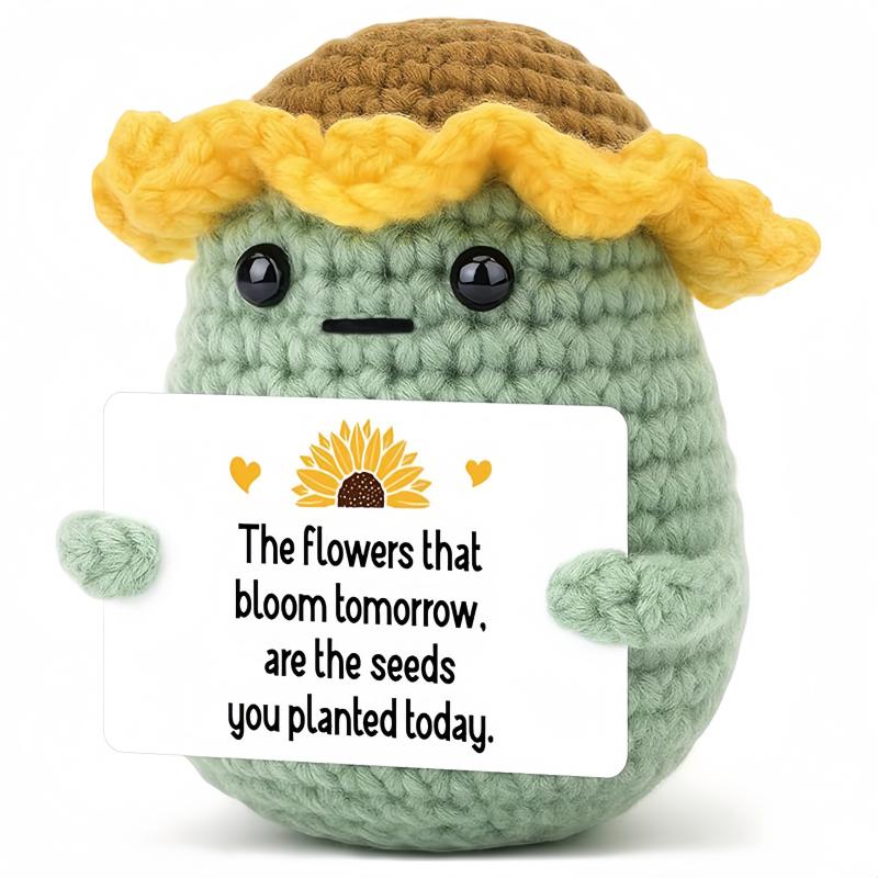 Creative Funny Handmade Crochet Emotional Support Dolls with Positive Energy Card Desktop Ornament Home Decor for Friend Gifts