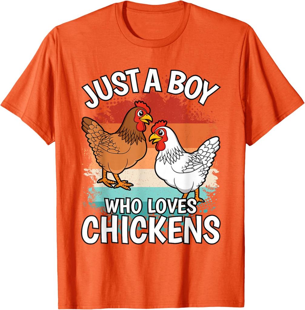 Just A Boy Who Loves Chickens Graphic Tee Retro Style Casual Cotton Short Sleeve T-Shirt for Men