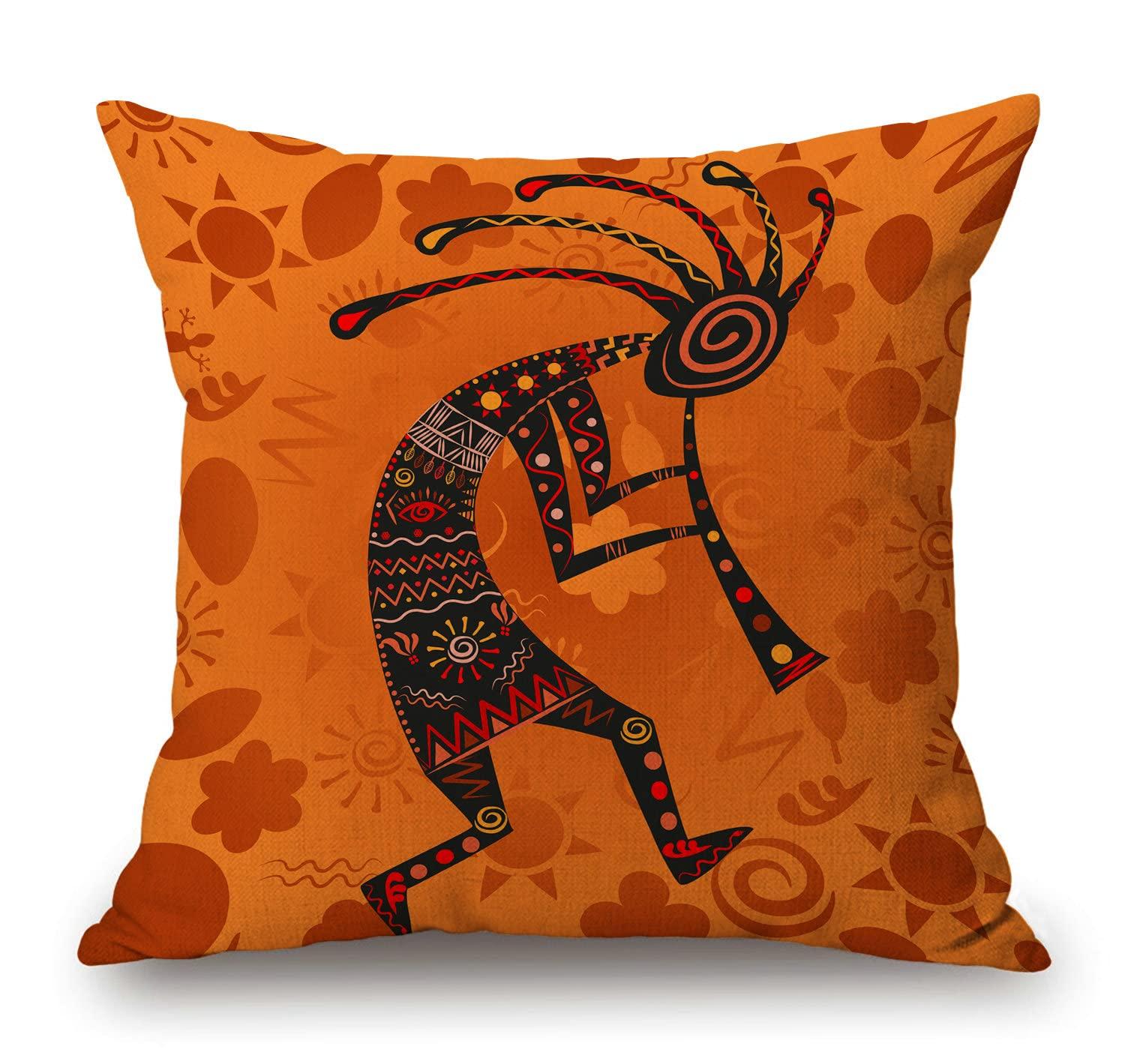 Kokopelli Southwest Pillow Cover Tribal Flute Player Cushion Case Native American Style Home Decor Boho Gift 40x40cm 16x16in