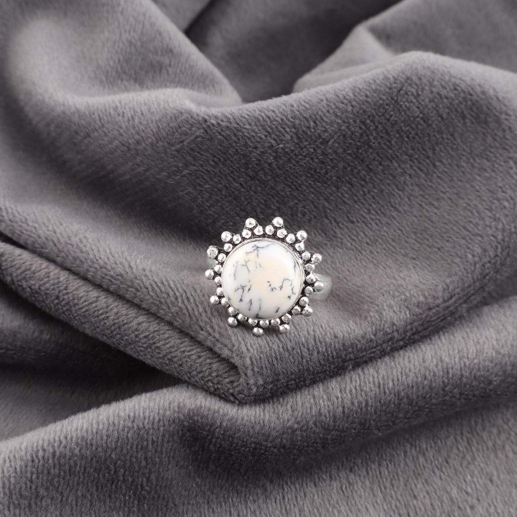 Pierścionek z kamieniem szlachetnym Opal Dendrytowy, Pierścionek ze Sterlingowego Srebra Próby 925, Pierścionek Ręcznie Robiony, Srebrna Biżuteria na Prezent Ślubny