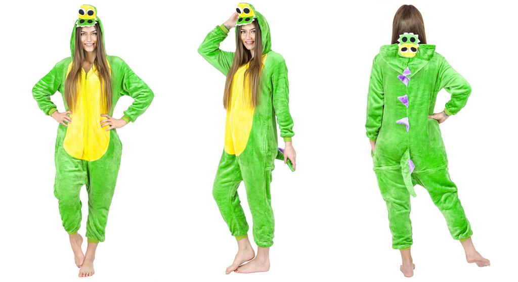 Dámské kigurumi pyžamo overal krokodýl teplý jednodílný kostým XL Onesie Kostým A105 - L