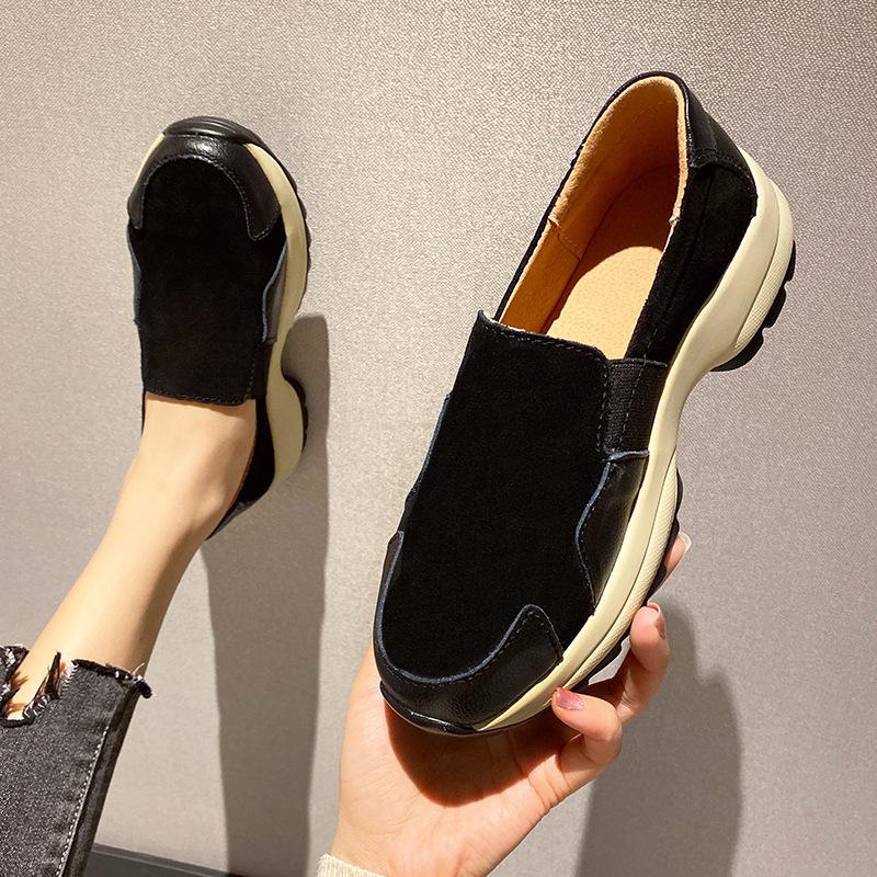 

Fashion slope heel women s shoes, comfortable rocking shoes, suede leather, one pedal, thick sole heightening mother shoes, casual single shoes 35