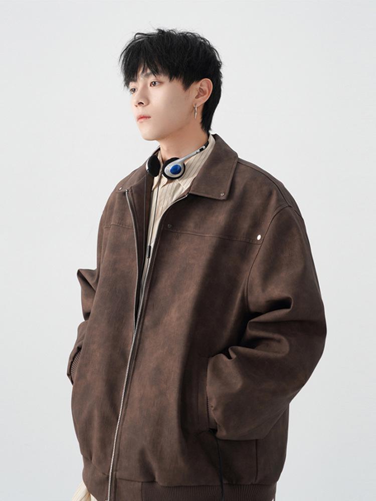 Unisex American Retro Maelard Jacket: Spring/Autumn Turn-Down Collar Motorcycle Leather Coat with Rivets.