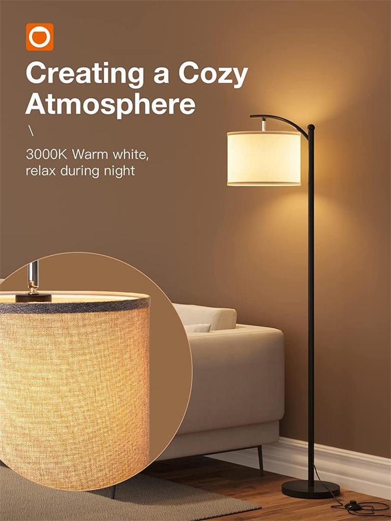 Retro Minimalist Fabric Floor Lamp - Dimmable Three-Color Lighting for Bedroom, Study, or Living Room